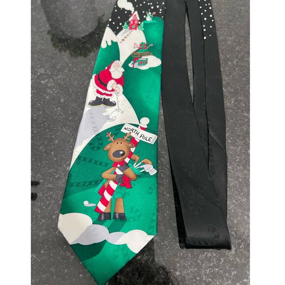 YULE THE GREETINGS Santa Claus Reindeer Cute Christmas Silk Tie - Picture 2 of 5